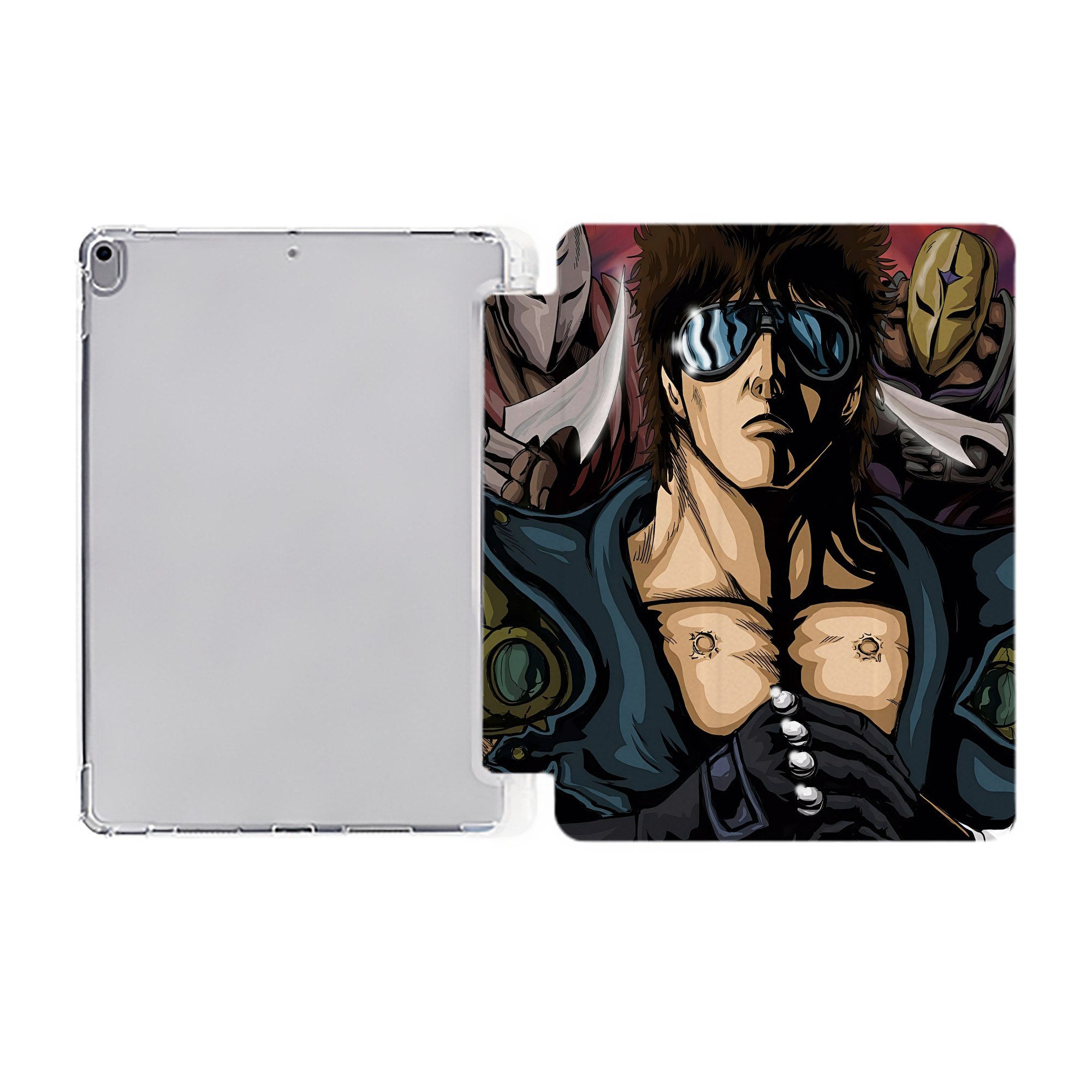 （画像用） 北斗の拳 Fist of the North Star IPad ケース ペン収納付き 三つ折りスタンド PUレザー×シリコン 対応機種9.5/10.5/10.9インチ